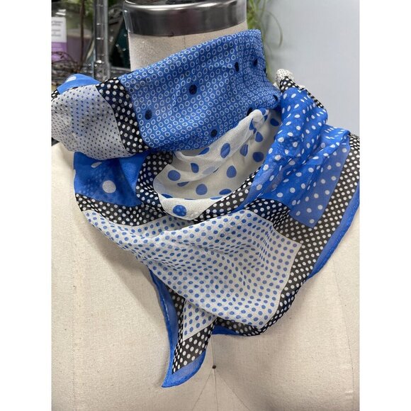 Jones New York Womens Polka Dot Sheer Scarf In Blue & White - Picture 3 of 4